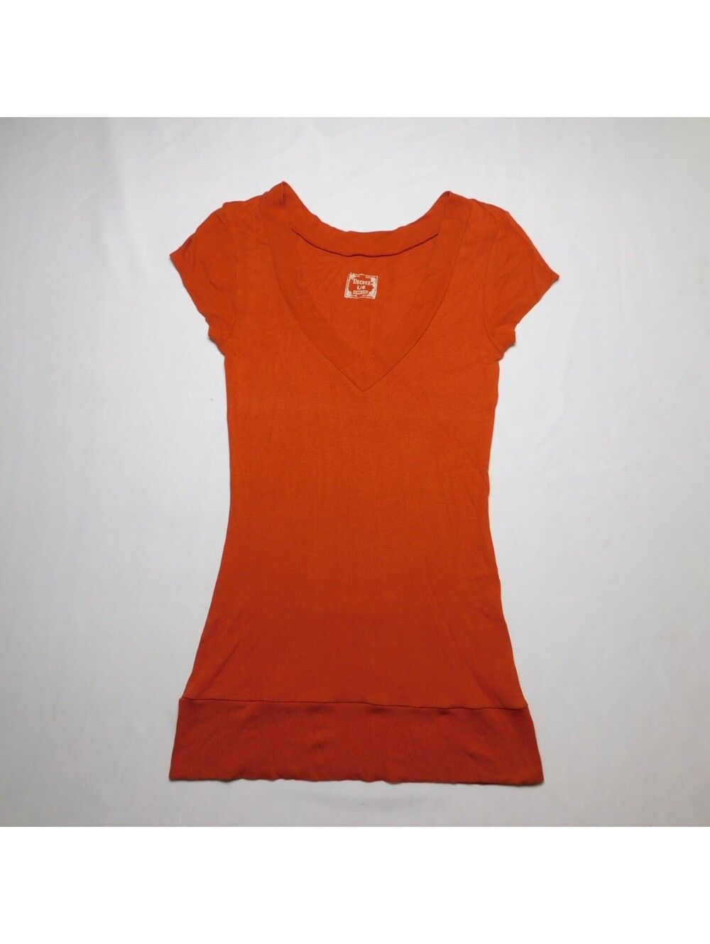 Y2K Decree JCP Burnt Orange Ribbed Tunic Shirt Womens Large Deep V Neck Cap
